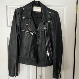 Black leather zara jacket in a size L. Worn but still in great condition